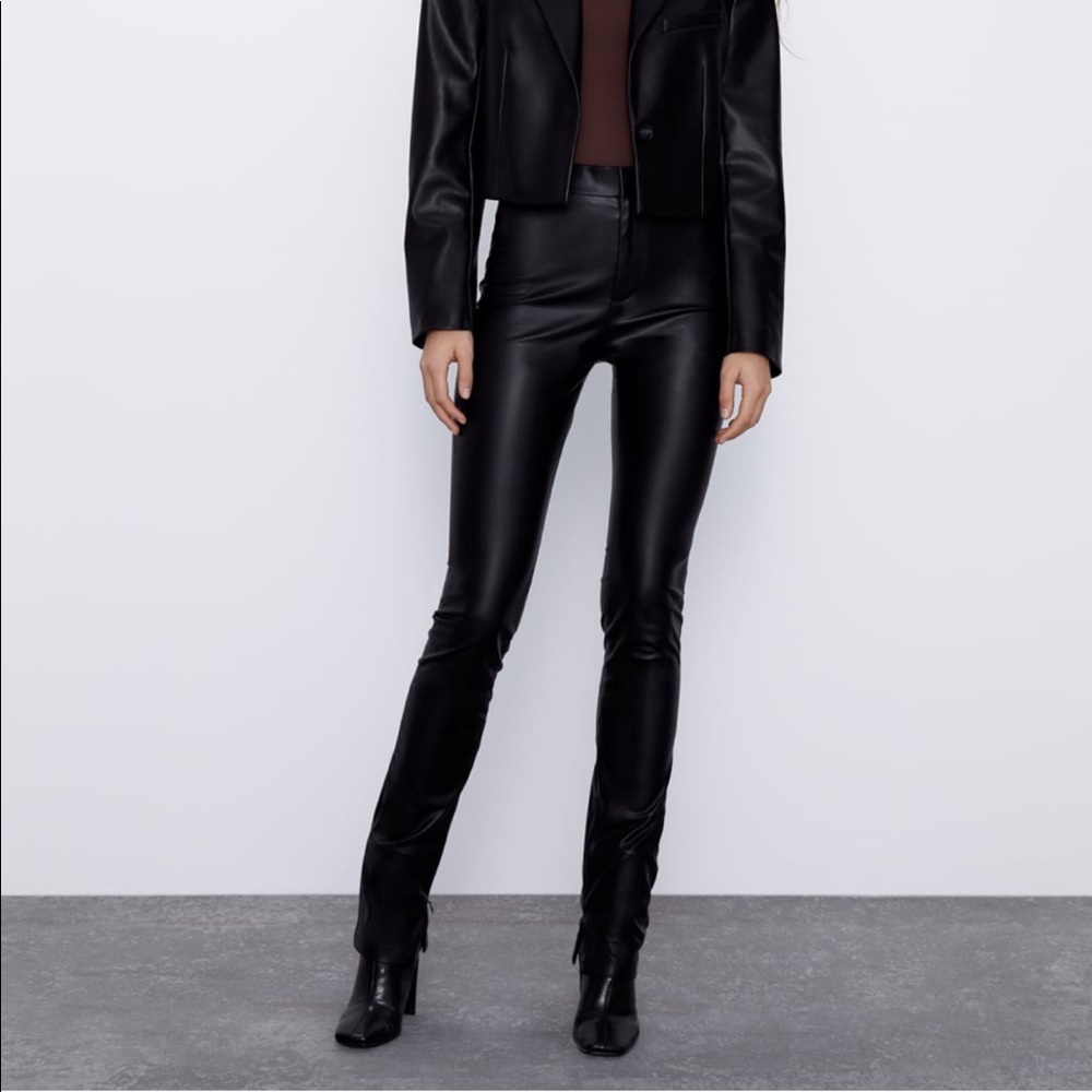 Extra long faux leather leggings/ pants